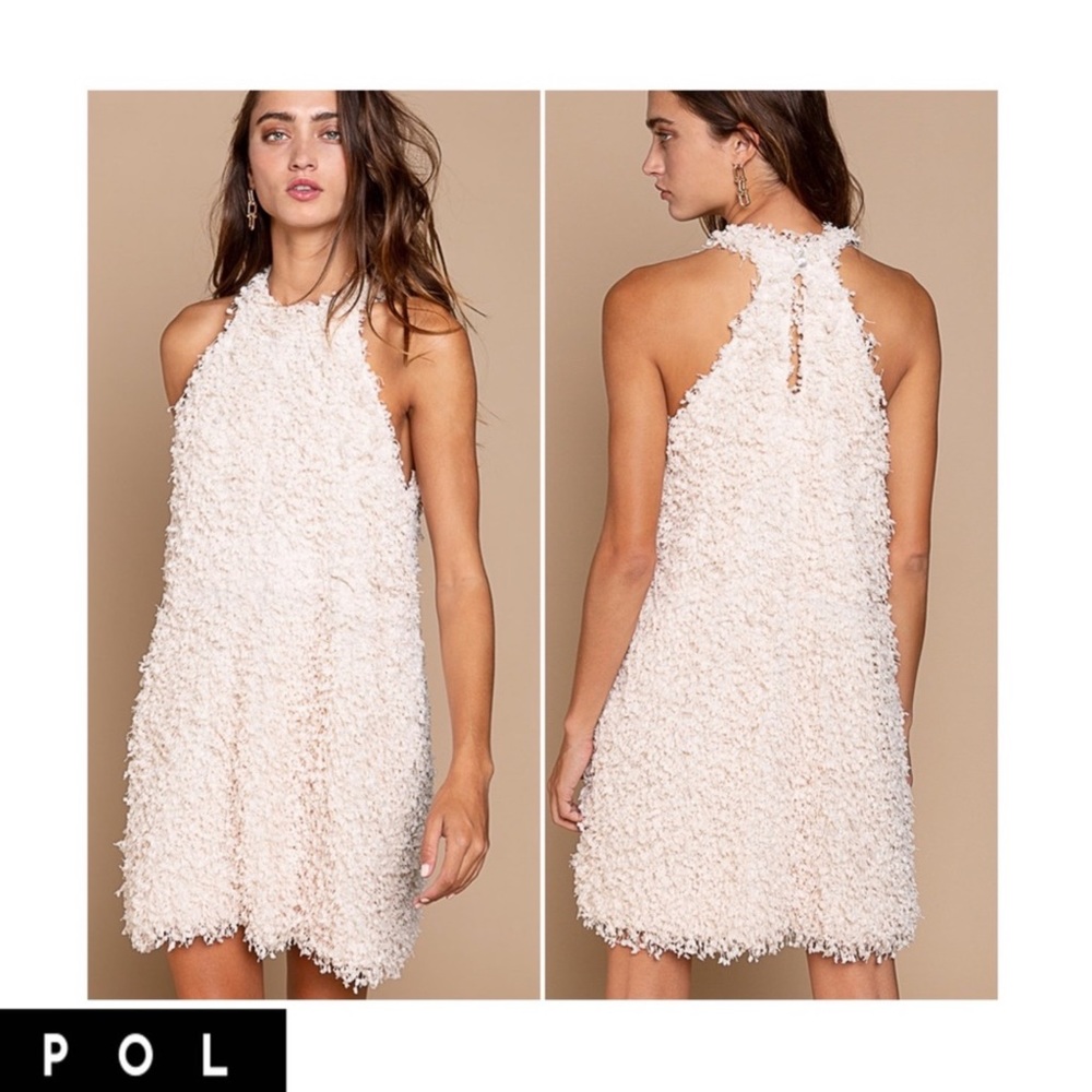 Pol Feathery Textured A-Line Halter Neck Dress